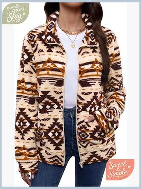 Long Sleeve Full Zip Soft Warm Fleece Jacket with Pockets